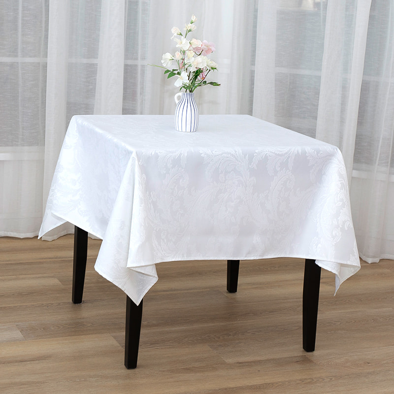150x150' 凤尾花白色长方形提花桌布