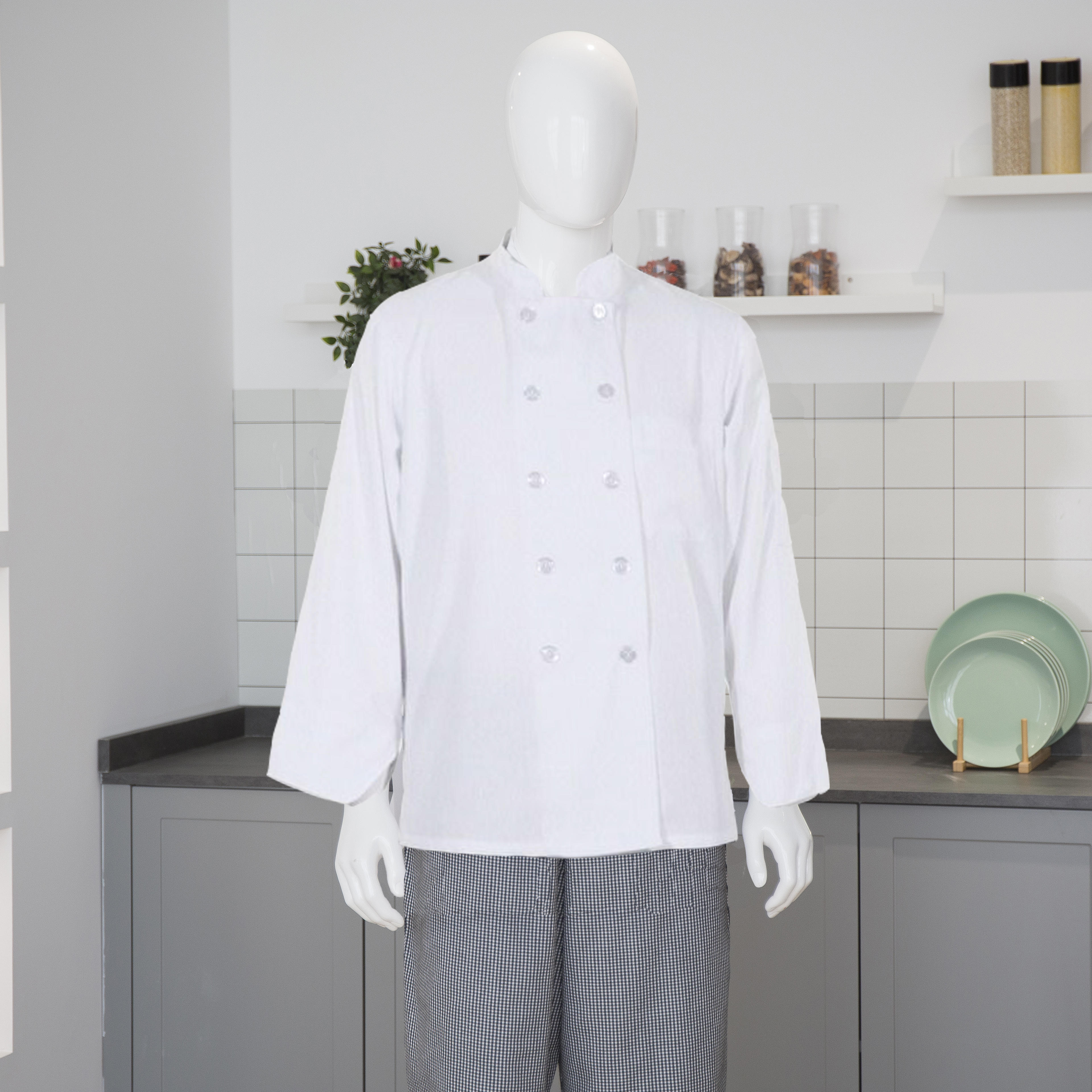 白色长袖厨师衬衫