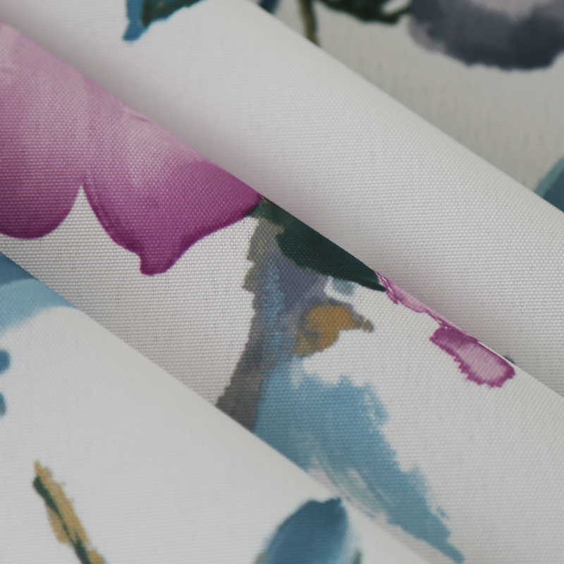 蓝叶紫花印花桌布