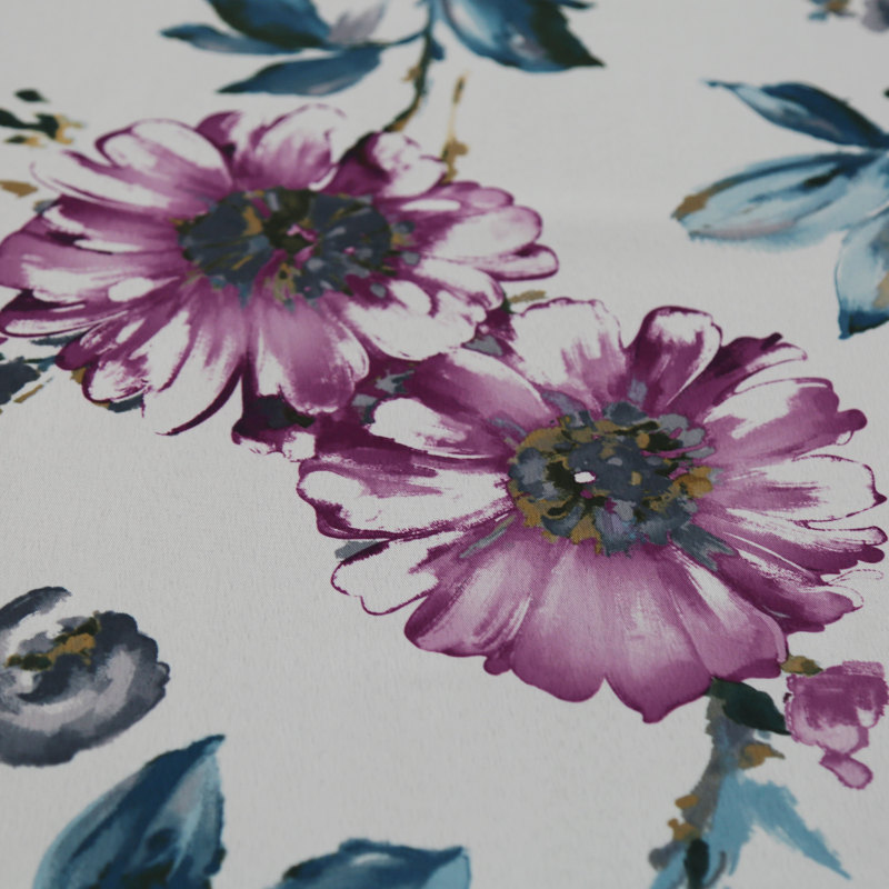 蓝叶紫花印花桌布