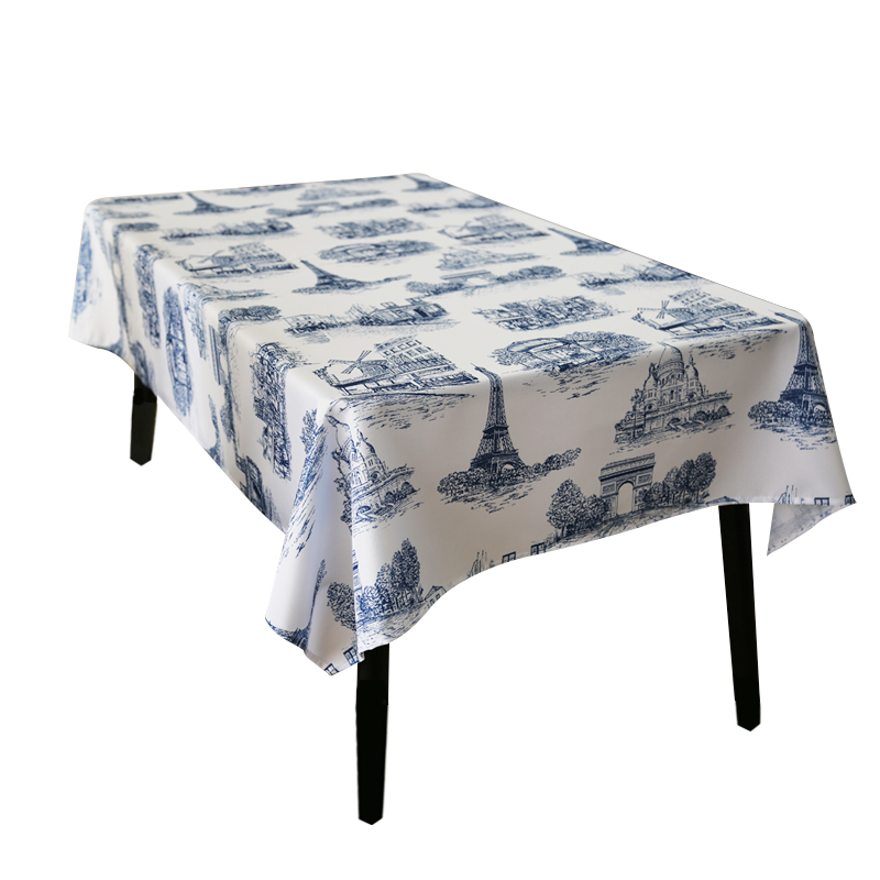 蓝色建筑印花桌布