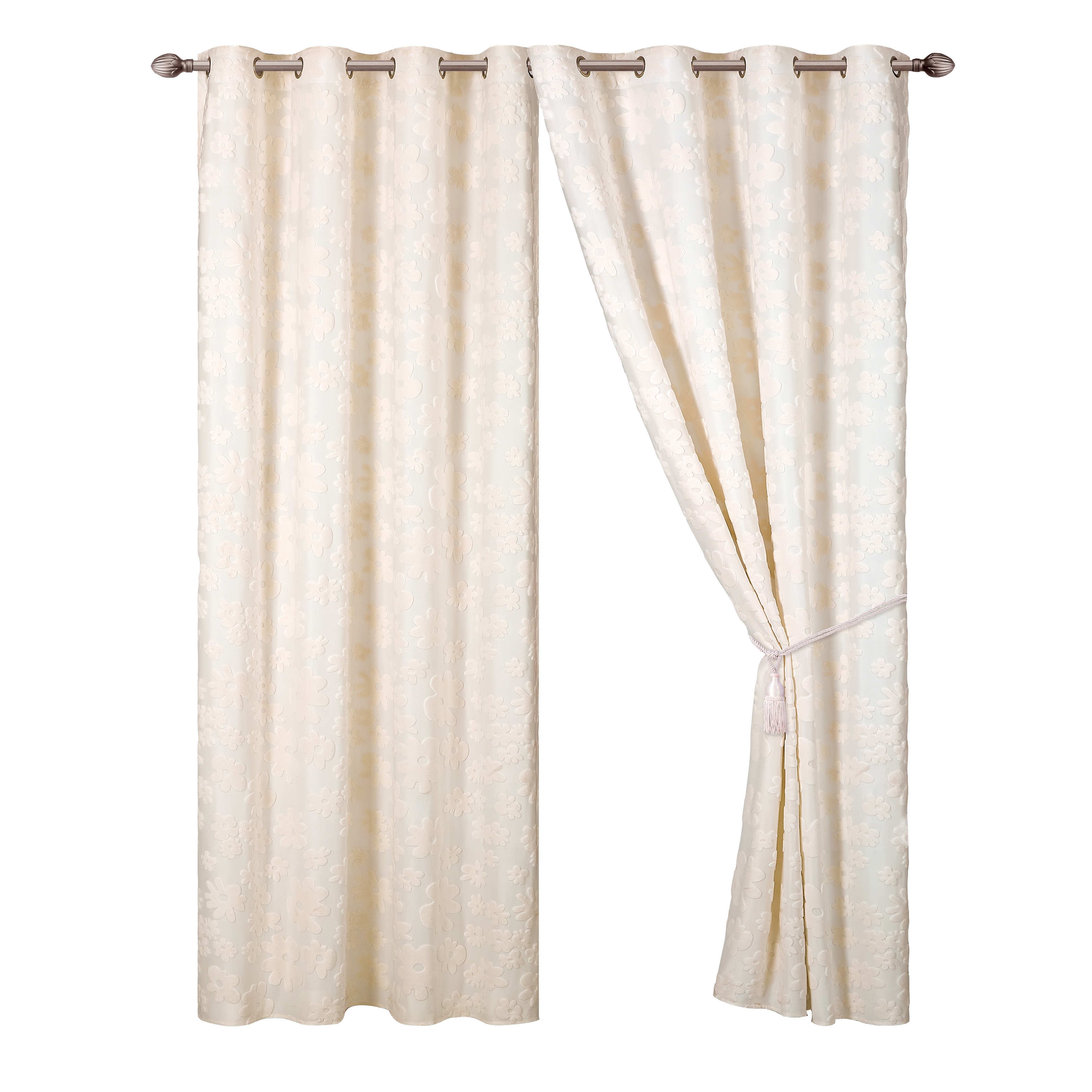 奶白色无光圆机提花窗帘